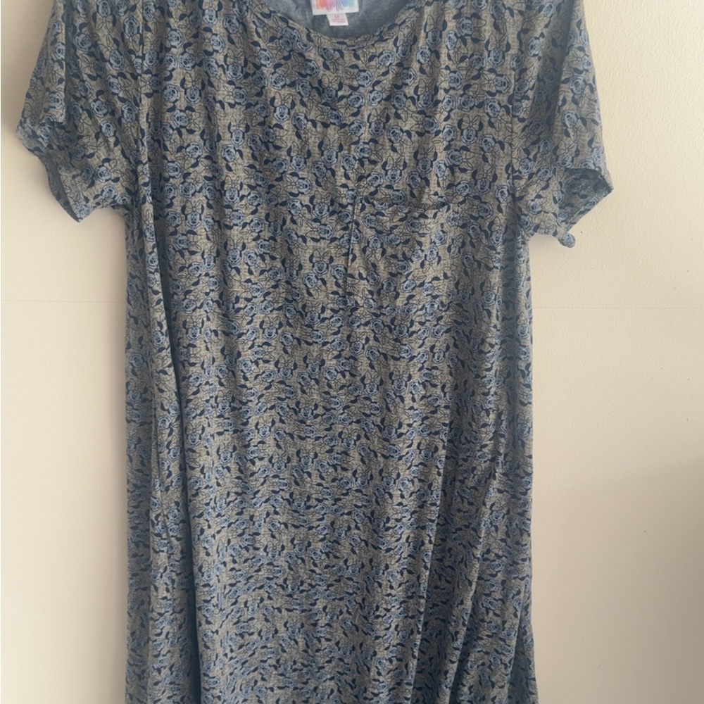 Blue and Gray Patterned T-Shirt Dress